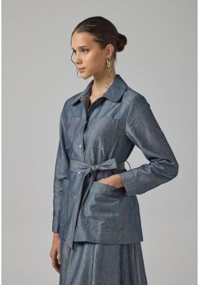 Multi Front Pocket Coat With Belt