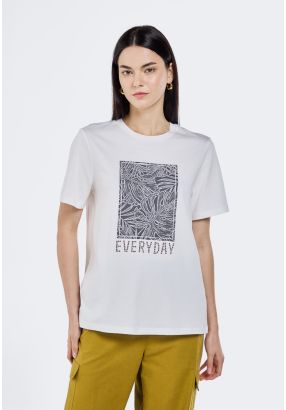 Printed Stud Embellished T-Shirt