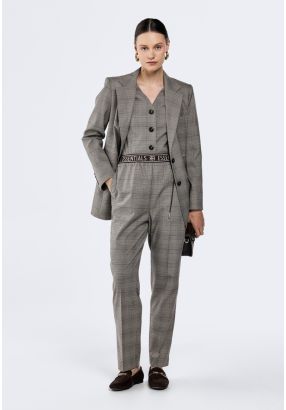 Checked Elastic Waist Trousers