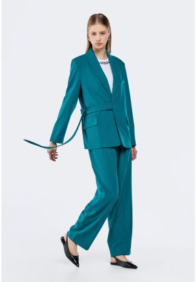 Solid Pleated Waist Trousers