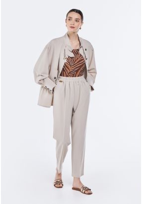 High Waist Elastic Waist Trousers