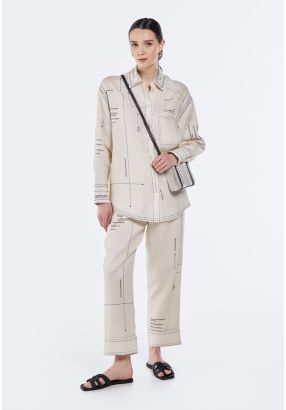 Printed Folded Hem Trousers