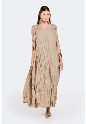 Solid Crinkled Sleeveless Dress