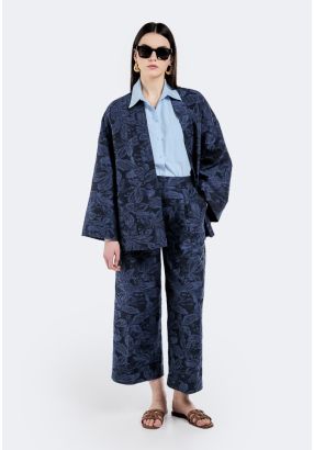 Floral Jacquard Ankle-Length Trousers