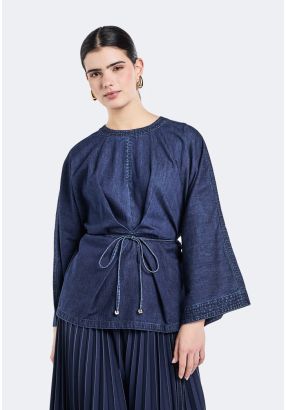 Inverted- Pleat Denim Blouse