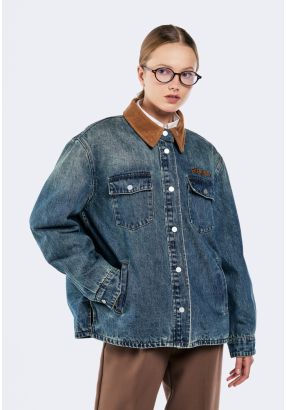 Denim Jacket With Corduroy Collar