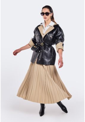 Solid Pleated Maxi Skirt