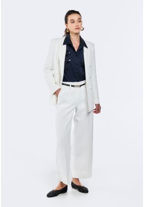 Solid Folded Hem Trousers