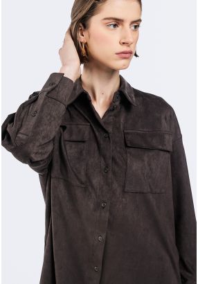 Flap Pocket Suede Shirt