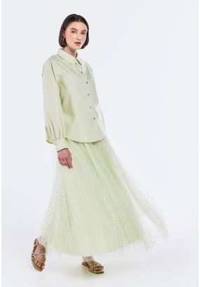 Polka Dot Mesh Pleated Skirt