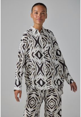 Printed High-Low Belted Shirt