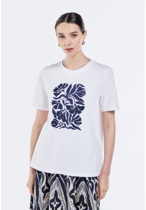 Embroidered And Printed Motif T-Shirt