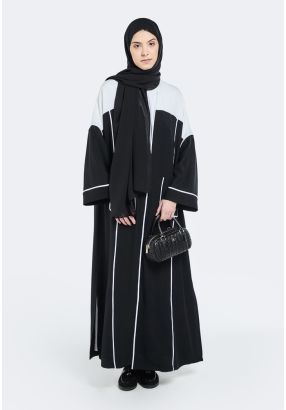 Contrast Crinkled Abaya With Hijab (2 PCS)
