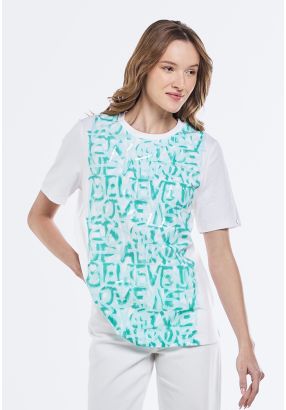 Printed Sequin Embellished T-Shirt