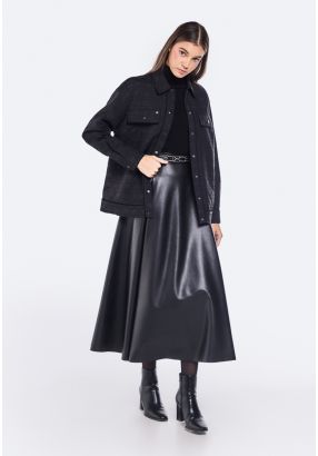 PU Leather Flared Skirt