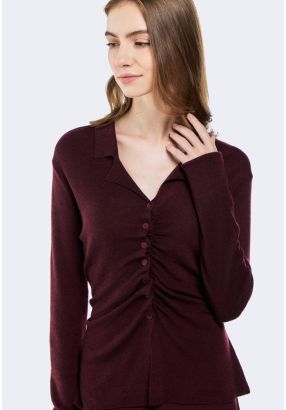 Buttoned Sweater With Gathered Front