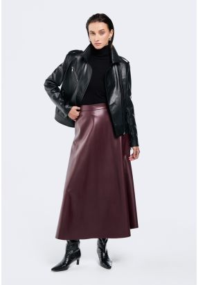 PU Leather Flared Skirt