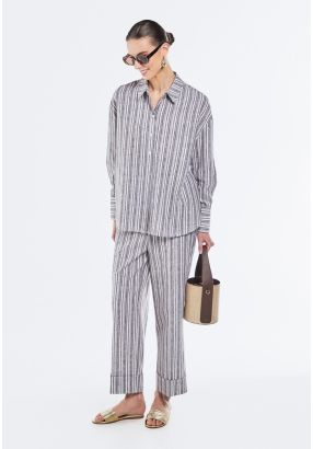 Striped Folded Hem Trousers