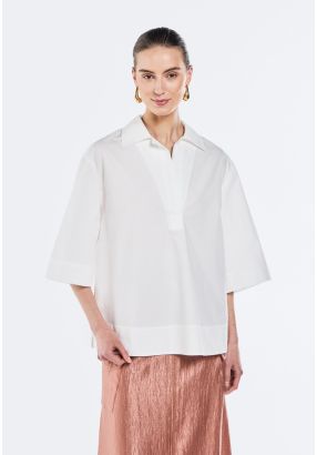 Solid Three Quarter Sleeve Blouse