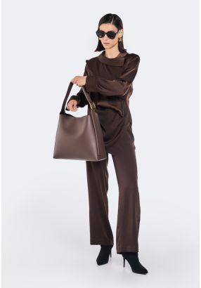 Button Embellished Straight Cut Trousers