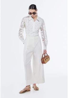 Wide Leg Folded Hem Trousers