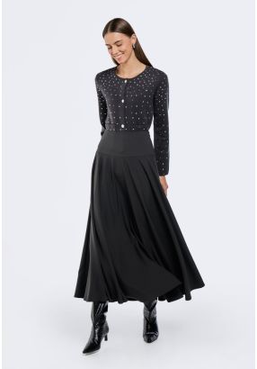 Wide Waistband Flared Skirt