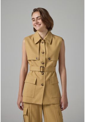 Front Flap Pockets Belted Gilet