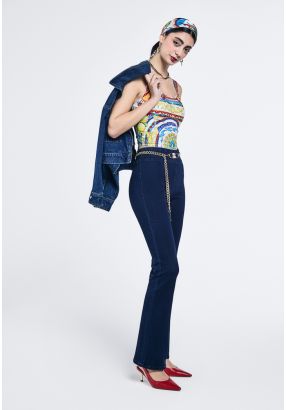 Flared Leg Elastic Waist Jeans