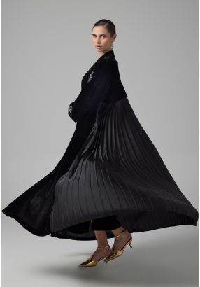 Bead Embellished Pleated Velvet Abaya