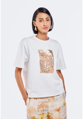 Lurex Palm Print T-Shirt