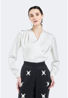 Long Sleeves Satin Bodysuit Top