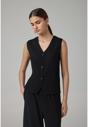 Solid Pleated V-Neck Gilet