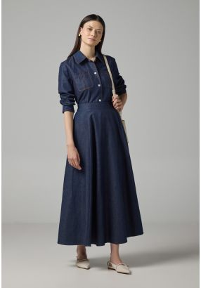 Solid Flared Denim Skirt