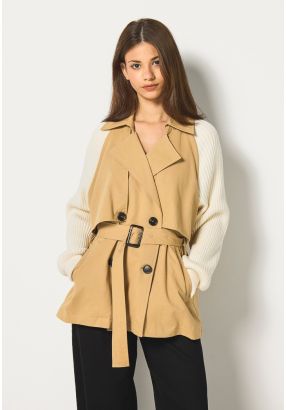 Knitted Sleeves Trench Coat