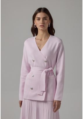 Knitted Double Breasted Solid Belted Cardigan