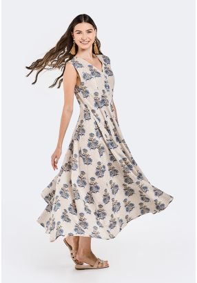 Sleeveless Floral Print Flared Dress