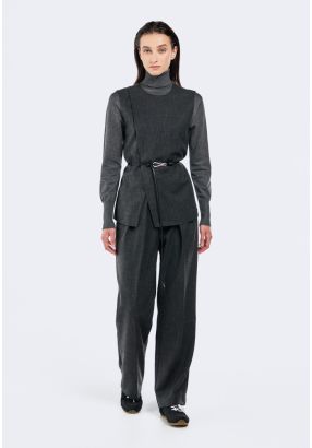 Solid High Waist Trousers