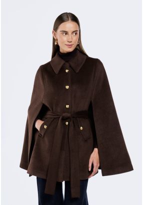 Buttoned Wool Cape