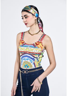 Multicolor Print Cropped Top