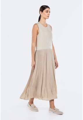 Pleated Hem Sleeveless Basic Dress