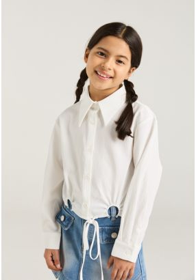 Solid Crinkled Cropped Shirt