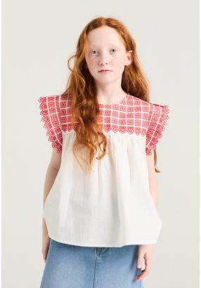 Contrast Embroidered Top