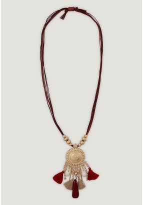 Engraved Circle Tassel Necklace