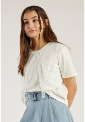 Short Sleeves Lace Collar T-Shirt