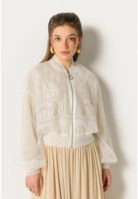 Embroidered Organza Bomber Jacket