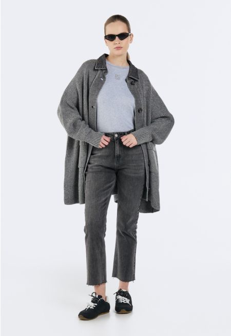 High Waist Raw Edge Jeans