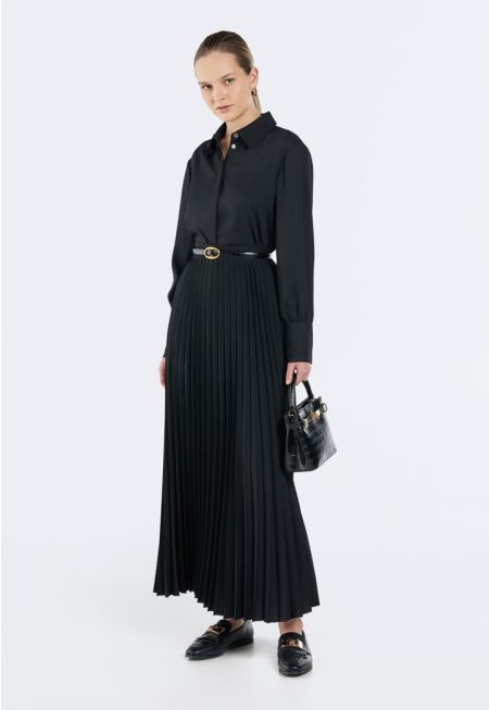 Solid Pleated Maxi Skirt