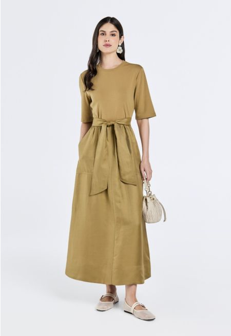 Belted Woven Skirt Dress