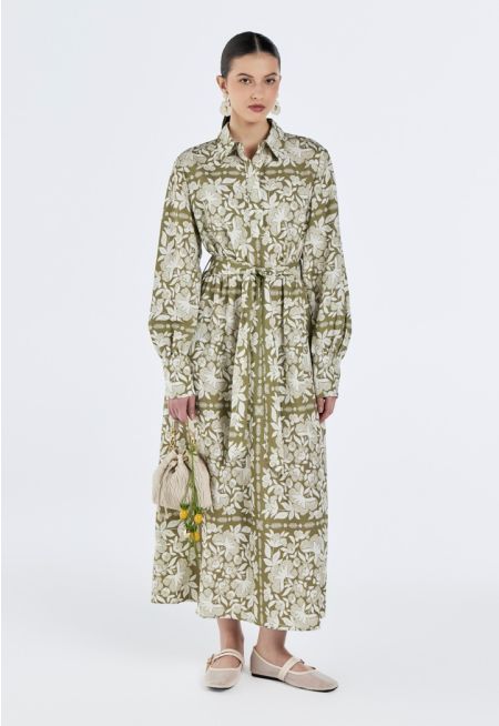 Floral Print Elastic Waist Dress