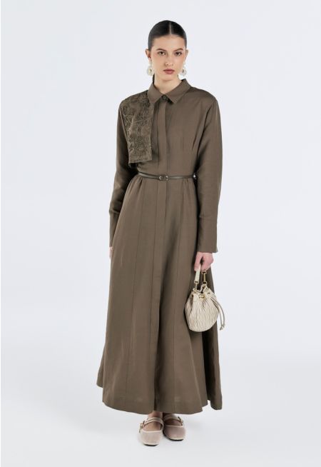 Embroidered Belted Dress